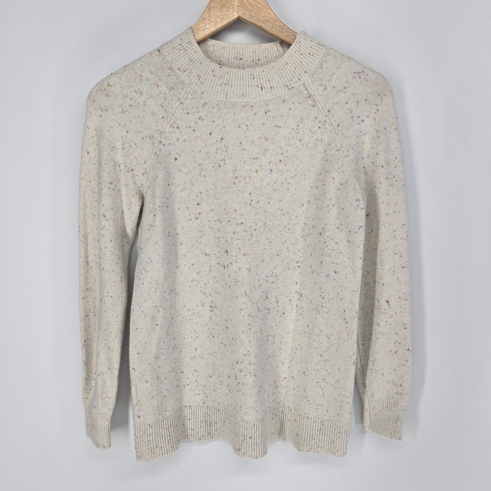 LOFT Sweater Womens SP Petite Small Cream Rainbow Confetti Fleck Crew Neck Knit